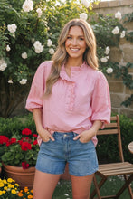 Load image into Gallery viewer, Pretty in Pink Puff Sleeve Button Top
