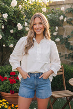 Load image into Gallery viewer, Pretty in White Puff Sleeve Button Top
