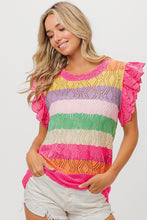 Load image into Gallery viewer, Pointelle Striped Ruffled Knit Top
