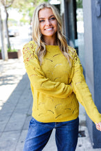 Load image into Gallery viewer, Mustard Pointelle Lace Shoulder Knit Sweater
