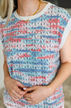 Load image into Gallery viewer, Blurred Beauty Textured Knit Top in Blue, Red and White
