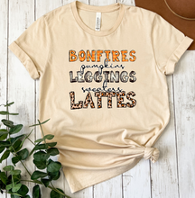 Load image into Gallery viewer, Bonfires Pumpkins Leggings Sweaters Lattes Graphic T-Shirt
