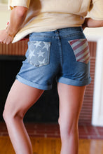 Load image into Gallery viewer, Stars &amp; Stripes Pocket Button Down Cuffed Hem Shorts
