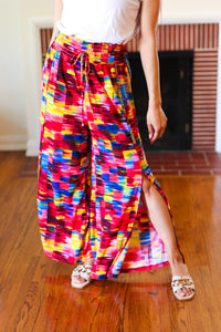 Vacay Vibes Smocked Waist Side Slit Palazzo Pants in Kaleidoscope