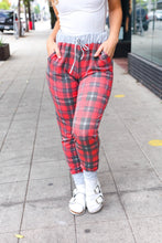 Load image into Gallery viewer, Holiday Vibes Red &amp; Gray Plaid Drawstring Jogger Sweatpants
