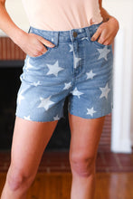 Load image into Gallery viewer, Light Wash Star Print High Rise Denim Shorts
