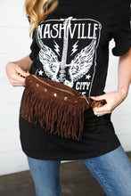 Load image into Gallery viewer, Vegan Suede Sling Fringe Fanny Pack/Crossbody in Brown
