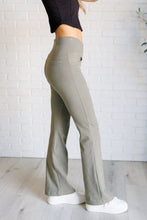 Load image into Gallery viewer, Building Habits Twill Flared Crossover Waist Pant in Dusty Olive
