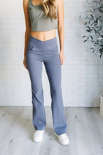 Load image into Gallery viewer, Building Habits Twill Flared Crossover Waist Pant in Titanium
