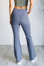 Load image into Gallery viewer, Building Habits Twill Flared Crossover Waist Pant in Titanium
