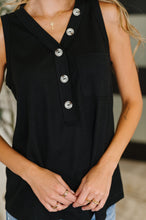 Load image into Gallery viewer, Buttoned Up Buttercup Sleeveless Top in Black
