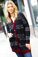 Load image into Gallery viewer, Classic Burgundy Holiday Print Button Cardigan
