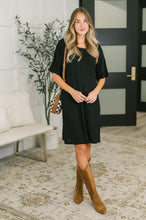 Load image into Gallery viewer, Casual Curtsy Relaxed T-Shirt Dress in Black

