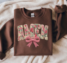Load image into Gallery viewer, Amen in Stitches in Chocolate Graphic Sweatshirt
