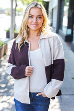 Load image into Gallery viewer, Brown Color Block Collared Zip Up Sweater
