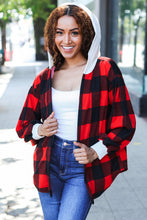 Load image into Gallery viewer, Stepping Out Red Buffalo Plaid Ribbed Hooded Sweater
