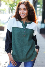 Load image into Gallery viewer, Olive &amp; Charcoal Ribbed Henley Color Block Sweater Top
