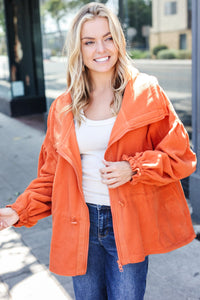 Beautiful You Cinched Waist Zip Up Fleece Jacket in Rust