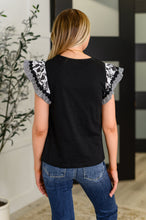 Load image into Gallery viewer, Contrast Flutter Sleeve Top in Black
