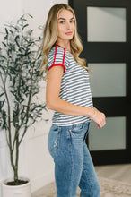 Load image into Gallery viewer, Country Stripe Casual Tee in Navy White
