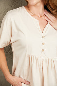 It's a Certain Thing Buttoned Notched Neck Short Sleeve Top (multiple color options)