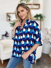 Load image into Gallery viewer, Geometric Notched Half Sleeve Blouse
