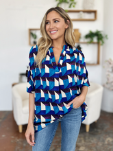 Load image into Gallery viewer, Geometric Notched Half Sleeve Blouse

