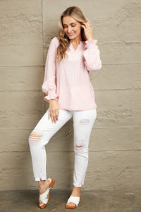Sweet Serenade Eyelet Notched Neck Flounce Sleeve Blouse (multiple color options)