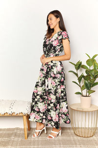 Country Lane Floral Flutter Sleeve Tie-Waist Split Dress