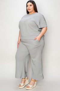 Leisure Luxe Textured Short Sleeve Top and Drawstring Pants Set (multiple color options)