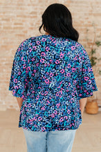 Load image into Gallery viewer, Dreamer Peplum Top in Navy and Lavender Animal Print
