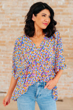 Load image into Gallery viewer, Dreamer Peplum Top in Purple Retro Ditsy Floral
