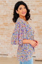 Load image into Gallery viewer, Dreamer Peplum Top in Purple Retro Ditsy Floral
