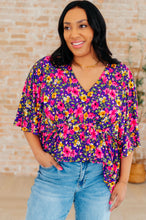 Load image into Gallery viewer, Dreamer Peplum Top in Purple and Pink Floral
