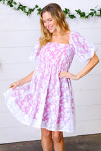 Load image into Gallery viewer, Magenta Floral Burnout Velvet Puff Sleeve Dress
