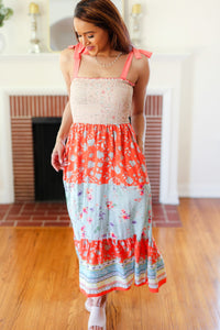 Vacay Vibes Floral Smocked Tube Top Tiered Maxi Dress in Taupe