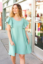 Load image into Gallery viewer, Out For The Day Crinkle Woven Ruffle Sleeve Dress in Sage

