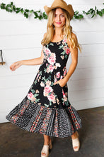 Load image into Gallery viewer, A Social Affair Black Floral Fit &amp; Flare Sleeveless Midi Dress
