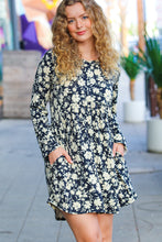 Load image into Gallery viewer, Just Be You Floral Long Sleeve Babydoll Dress in Charcoal Blue
