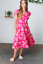 Load image into Gallery viewer, Floral Frenzy Elastic Waist Fit and Flare Ruffle Midi Dress
