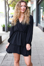 Load image into Gallery viewer, Falling In Love Black Surplice Tiered Woven Dress
