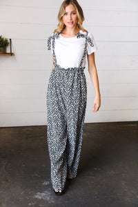 She's Young & Wild Animal Print Wide Leg  Frilled Jumpsuit in Black & White