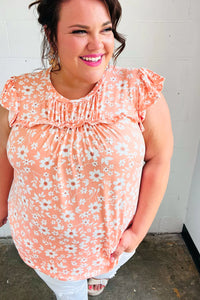 Pick Your Passion Ruffle Trim Floral Peplum Top in Peach
