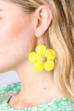 Load image into Gallery viewer, Canary Handwoven Straw Flower Dangle Earrings (FINAL SALE)
