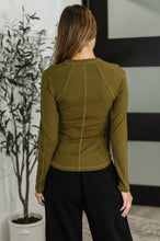 Load image into Gallery viewer, Effortless Edge Knit Henley Top in Camo Green
