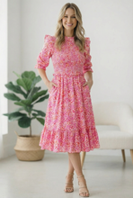 Load image into Gallery viewer, Be My Spring Sweetie Pink Floral Smocked Dress
