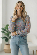 Load image into Gallery viewer, I've Got the Blues Floral Smocked Blouse
