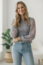 Load image into Gallery viewer, I've Got the Blues Floral Smocked Blouse
