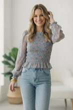 Load image into Gallery viewer, I've Got the Blues Floral Smocked Blouse

