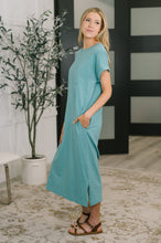 Load image into Gallery viewer, Fix You Right Up Short Sleeve Midi Dress in Dusty Teal
